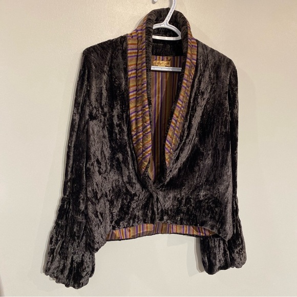 Vintage April Cornell blazer velvet quilted collar bell sleeve 100% Rayon - Picture 2 of 11